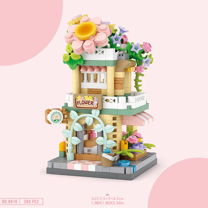 City Street View Building Block Set DIY Ice Cream Coffee Flower Shop Model Building Toy Ideal for Home Decor and Holiday Gifts