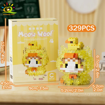 HUIQIBAO MINI Working Cat Pet Dog Micro Model Building Block Set Kids City Cartoon Animal Diamond Bricks Educational Toys Adult