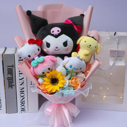 Christmas Gifts Cartoon  Plush Bouquet My Melody Kuromi Cinnamoroll Kt Cat Plush Doll Toy Valentine Graduation Gifts