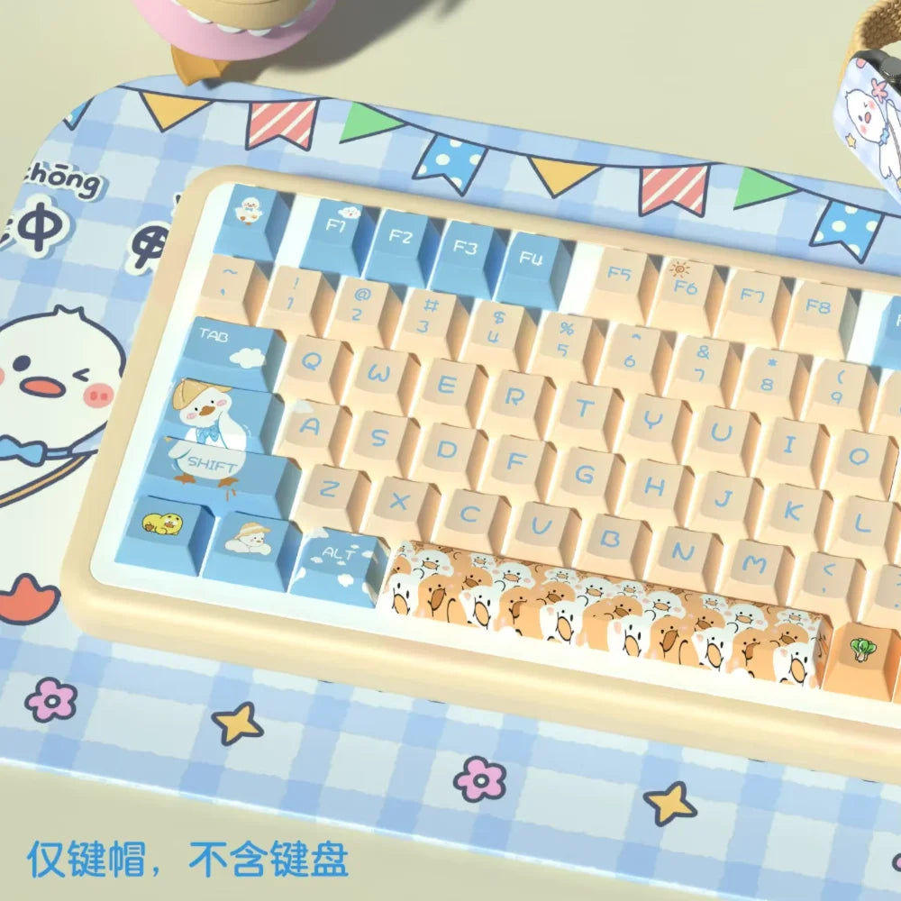 Cute Duckling Cherry Keycaps PBT Large Set Cartoon for 60/64/84/98/108 Gaming Mechanical Keyboard MX Switch