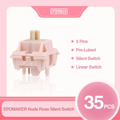 35 PCS EPOMAKER Nude Rosa 39gf 5-Pin Pre-Lubed Linear Silent Switches for Mechanical Keyboard 21mm Spring