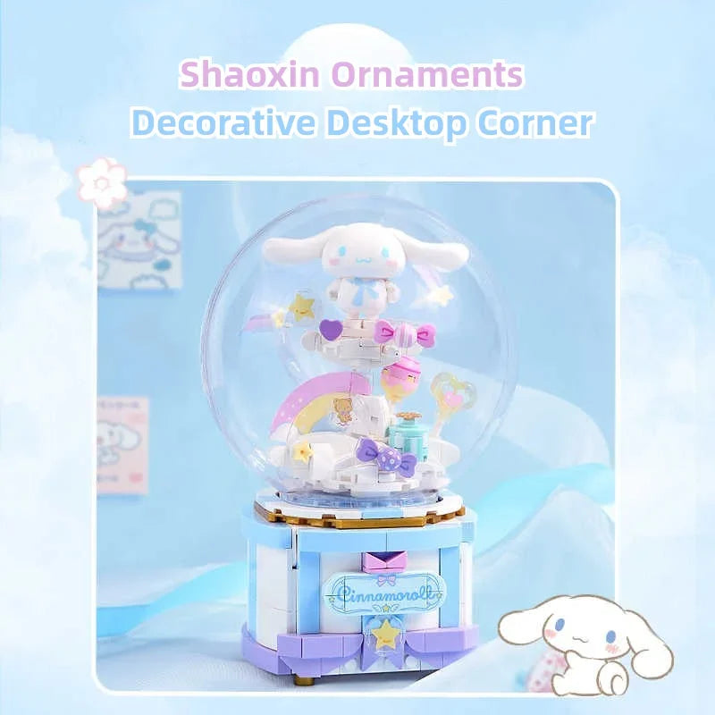 Sanrio Series Building Blocks Cinnamoroll Rotating Music Box Model Bricks Desktop Decoration Kids DIY Toys Idea Holiday Gifts