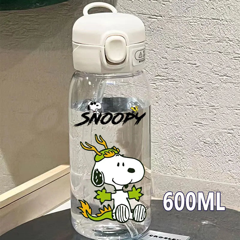 Snoopy Straw Water Cup Portable Plastic 600/400ML Charlie Browns Transparent Outdoor Large Capacity Sport Cute Water Bottle