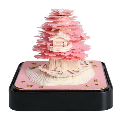 3D Memo Pads Paper Art Notepad Calendar 2025 Four Seasons Tree With Light Decoration Paper Notepad Note Cube With Pen Hole Gift