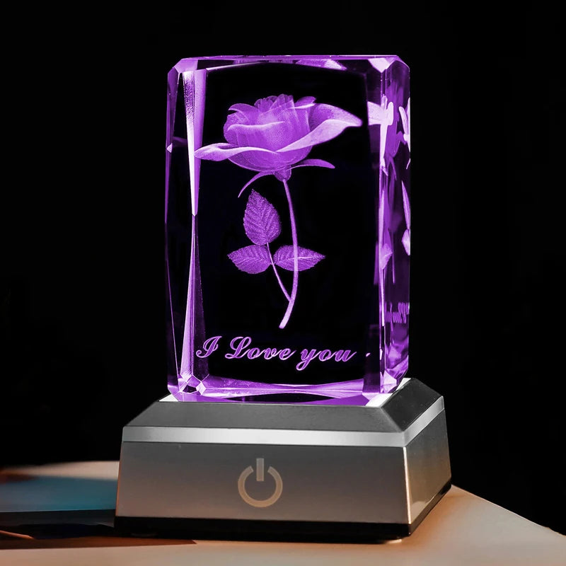 3D Rose Crystal LED Colorful Night Light, Birthday, Christmas, Valentine's Day Anniversary Gift for Girlfriend, Wife, and Mother