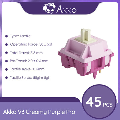 Akko V3 Creamy Purple Pro Switch 5-pin 30gf Tactile Switch Compatible with MX Mechanical Keyboard (45 pcs)