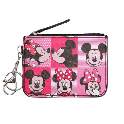 High Quanlity Cartoon Mickey Minnie PU Leather Card Holder Women Girls Zipper Change Purse Girls Mini Key Card Bag With Keychain