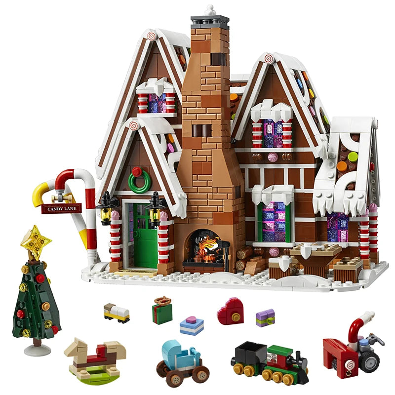 Creative Mini Christmas Gingerbread man House Building Blocks Hut Model Assemble Bricks Toy Holiday Gifts For Kid Girl Boy Adult