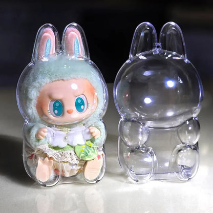 For Labubu V1 V2 Protective Acrylic Case shell Transparent Portable Cable Organizer Box Thickened Doll Bag Keychain Bags