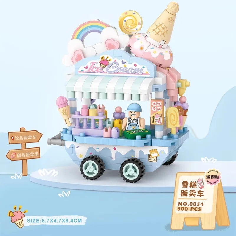 LOZ stand cart  Blocks City Series Street view 300pcs+ FOOD truck fruit/icecream shop learning Assemble Toys toys for adult 8855