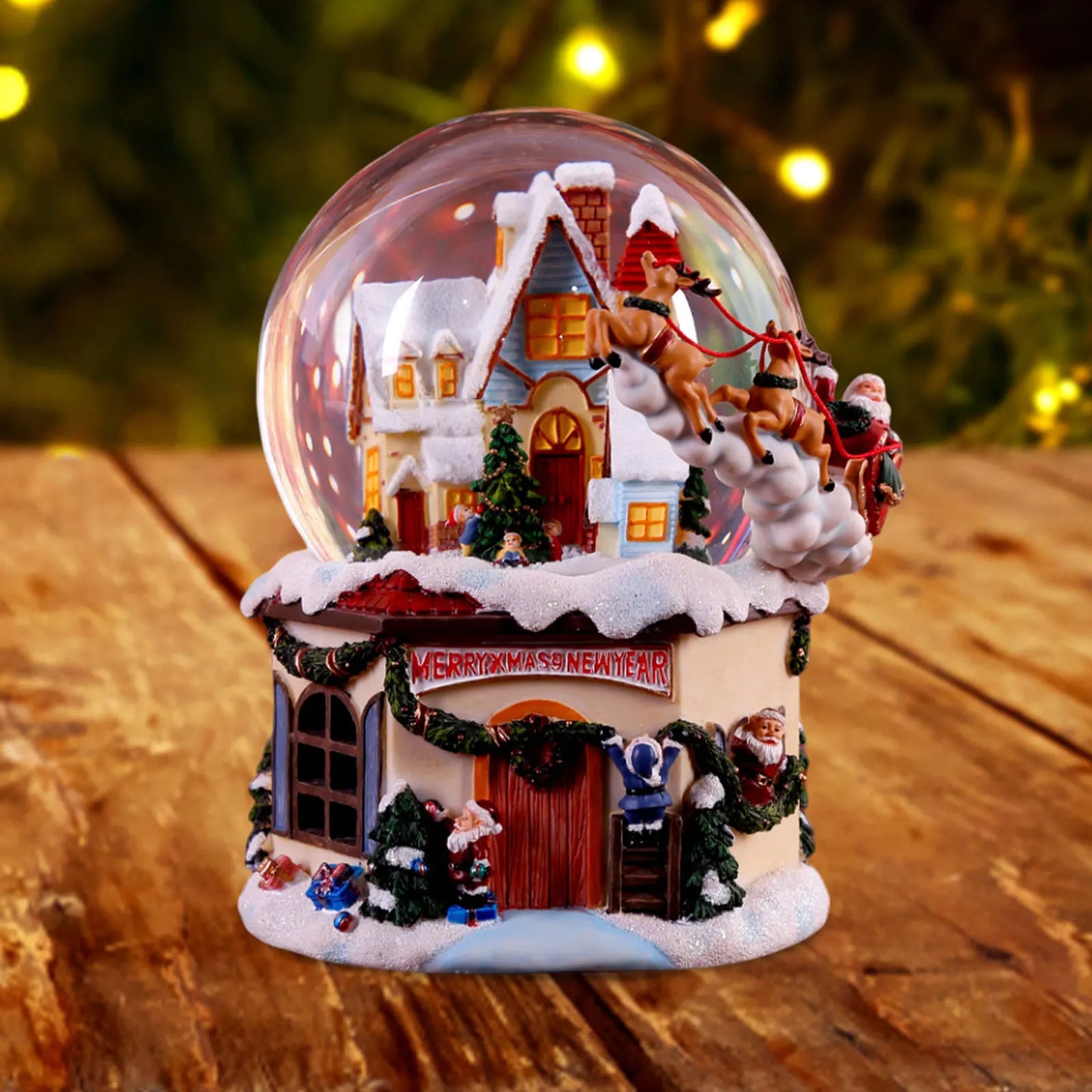 Xmas Musical Box Decorative Collectables with Illuminating LED Lights Christmas Snow Globe for Bedroom Table Indoor Home Party