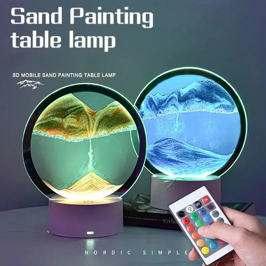 Quicksand Table Lamp with 7 Color USB LED Night Light 3D Hourglass Sandscape Moving Sand Art Bedside Lamps Home Decor Gift