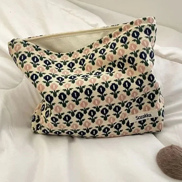 Corduroy Cosmetic Wash Bag Women Travel Leopard Print Makeup Pouch Lipstick Phone Organizer Case Women Clutch Make Up Bags