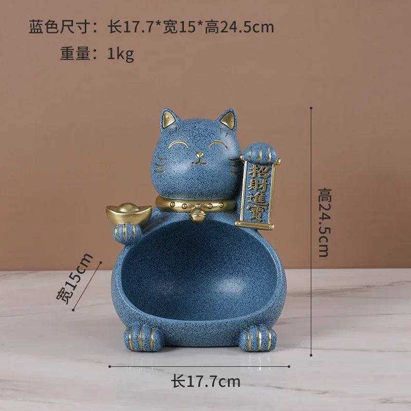 Lucky Cat Storage Bowl, Decorative Key Holder, Foyer Ornament, Desktop Organizer, Creative Home Decor Accessory