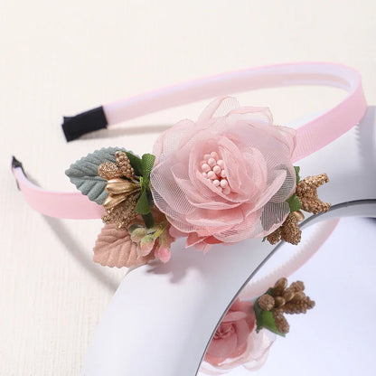 Handmade Head Flower Girls Headbands Baby Hairband Pearl Feather Wedding Princess Kids Dance Party Headwear Newborn Accessories