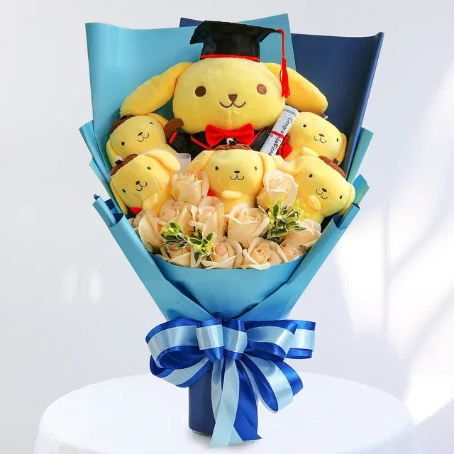 Sanrio Bouquet Cartoon Cinnamoroll Melody Kuromi With Graduation Hats Handmade Cute Anime Valentine's Day Graduation Girls Gift