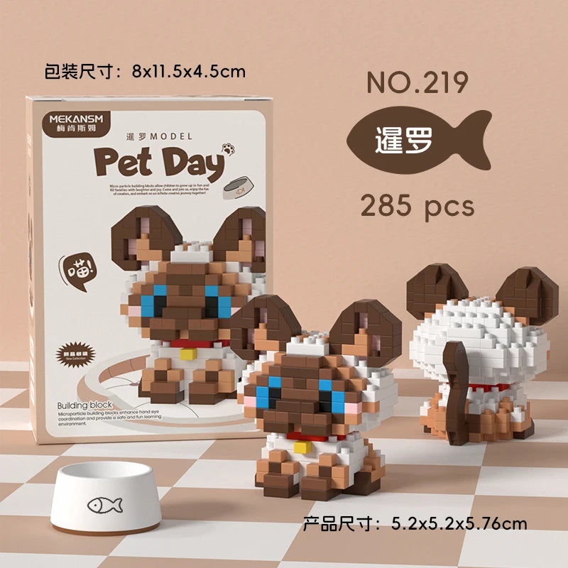 HUIQIBAO MINI Cute Pet Dog Cat Micro Building Block Model Set Kids City Cartoon Animal Diamond Bricks Educational Toys for Adult