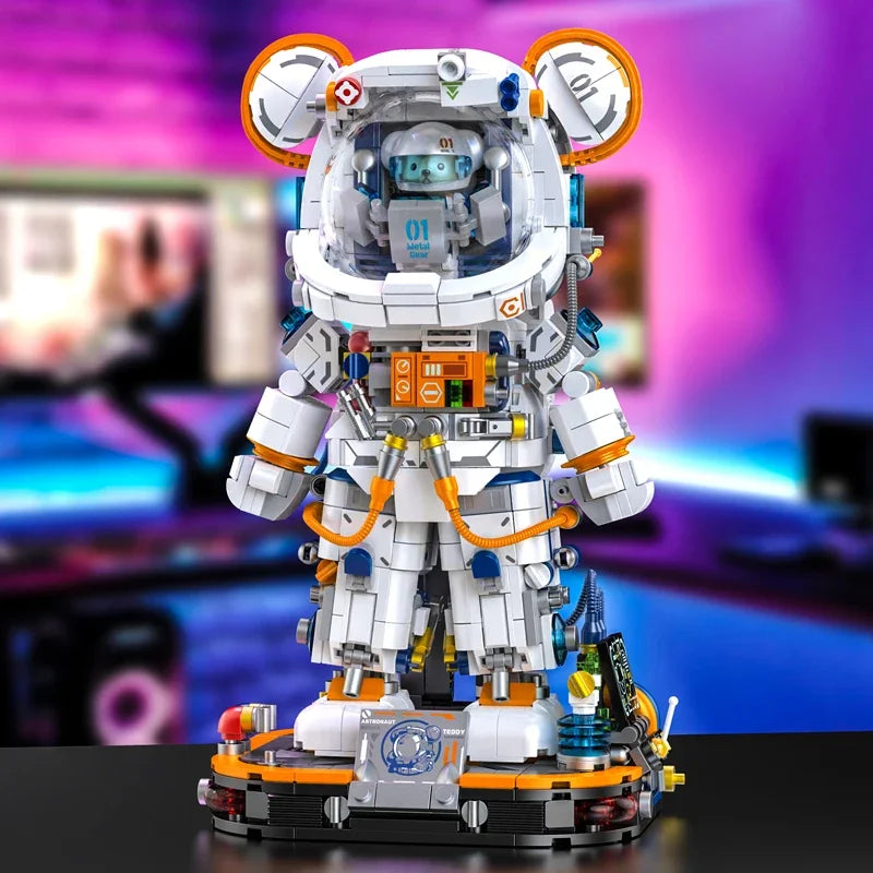 PANLOS Astronaut  Teddy Bear Building Blocks Toys With LED City Space Creative MOC DIY  Robots Bricks Toys for Boys Adult Gift