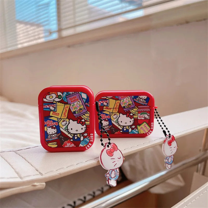 Hello Kitty Red Yummy Food For Airpods Pro 2 Case,Soft TPU Protective Earphone Cover For Airpods Case With Kitty Keychain Girls