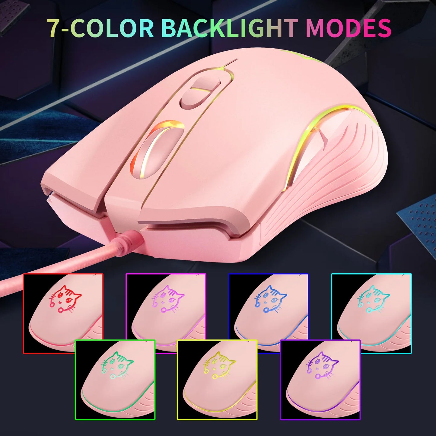 USB Wired Gaming Mouse Pink Computer Professional E-sports Mause 2400 DPI Colorful Backlit Silent Mice for Lol Data Laptop Pc