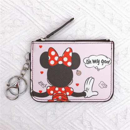 High Quanlity Cartoon Mickey Minnie PU Leather Card Holder Women Girls Zipper Change Purse Girls Mini Key Card Bag With Keychain