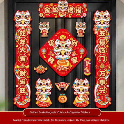 2025 New Arrival Snake Year New Year Magnetic Couplet New Year Couplet Spring Festival Entry Door New Year Decoration Layout Lucky Word Door Sticker