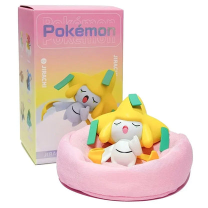 Genuine Pokemon Sleep Anime Figures Starry Dream Series Pikachu Jirachi Eevee Snorlax Bulbasaur With Plush Base Model Dolls Toy