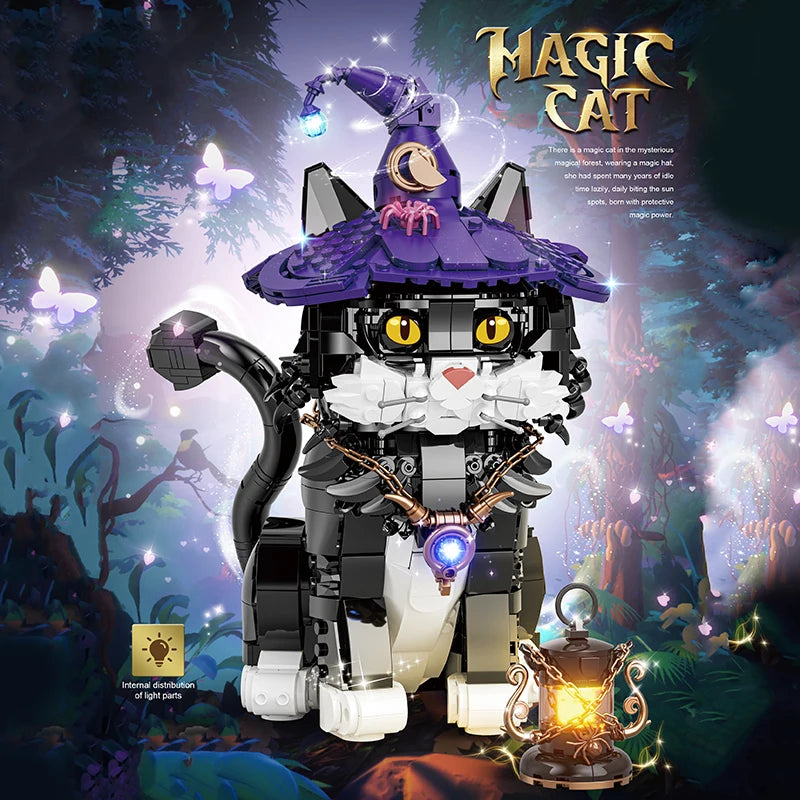 Creative 1128PCS MOC Magic Cat Building Block School Of Wizardry Pet Cartoon Animal Assemble Bricks Toys Gift For Kid Girl Adult