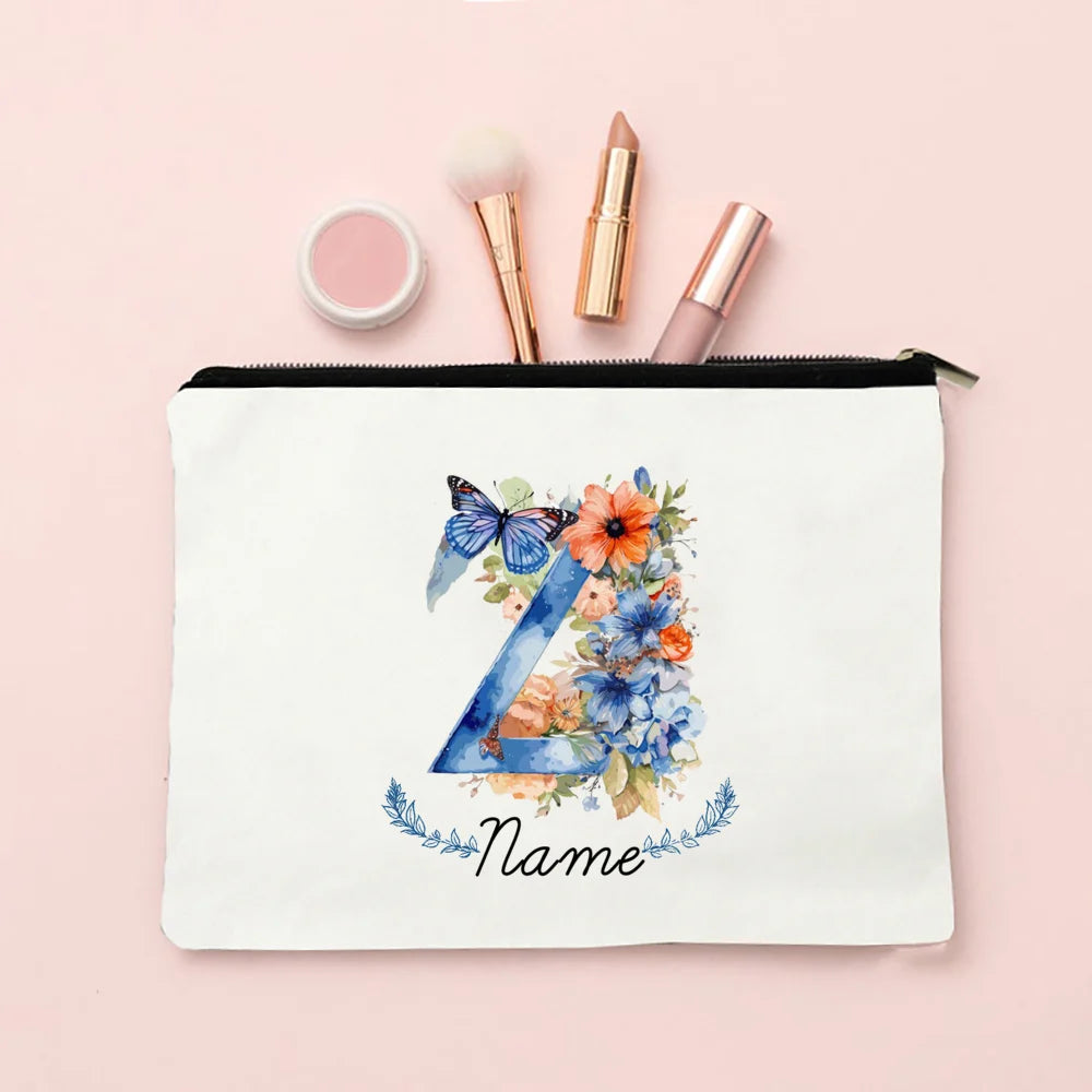 Personalized Initial with Name Makeup Bag for Women A-Z Cosmetic  Bags Girls Travel Toiletry Pouch Wedding Birthday Gift for Her