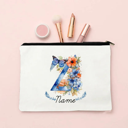 Personalized Initial with Name Makeup Bag for Women A-Z Cosmetic  Bags Girls Travel Toiletry Pouch Wedding Birthday Gift for Her