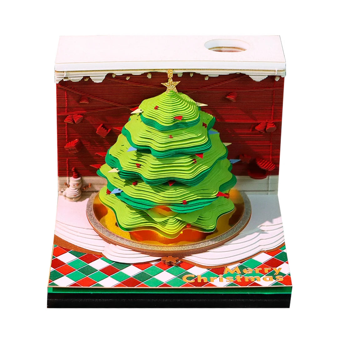 3D Memo Pads Paper Art Notepad Calendar 2025 Four Seasons Tree With Light Decoration Paper Notepad Note Cube With Pen Hole Gift