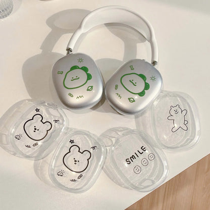 Cartoon Animal Line Graffiti Ins Smile Happy Cute Crystal Cover For Apple Airpods Max Earphone Case For Airpodmax Protective Box