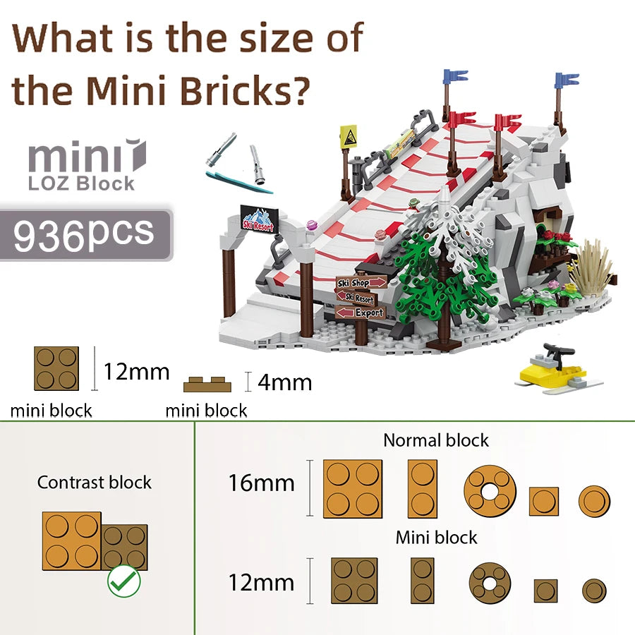 Loz Creative Winter Ski Resort Building Block MOC Small Particle Assembly Sets Friends Ski Park Puzzle Toys For Kids Gifts Adult