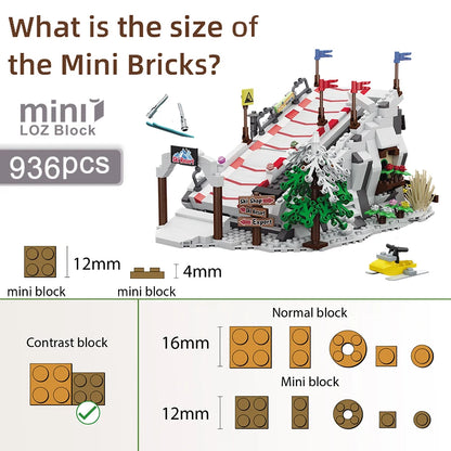 Loz Creative Winter Ski Resort Building Block MOC Small Particle Assembly Sets Friends Ski Park Puzzle Toys For Kids Gifts Adult