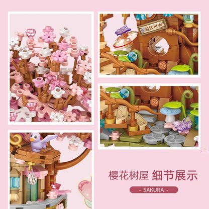 Loz Pink Romantic Cherry Blossom Treehouse Mini Particles Building Blocks Diy Tree House Sets For Children Girls Christmas Gifts