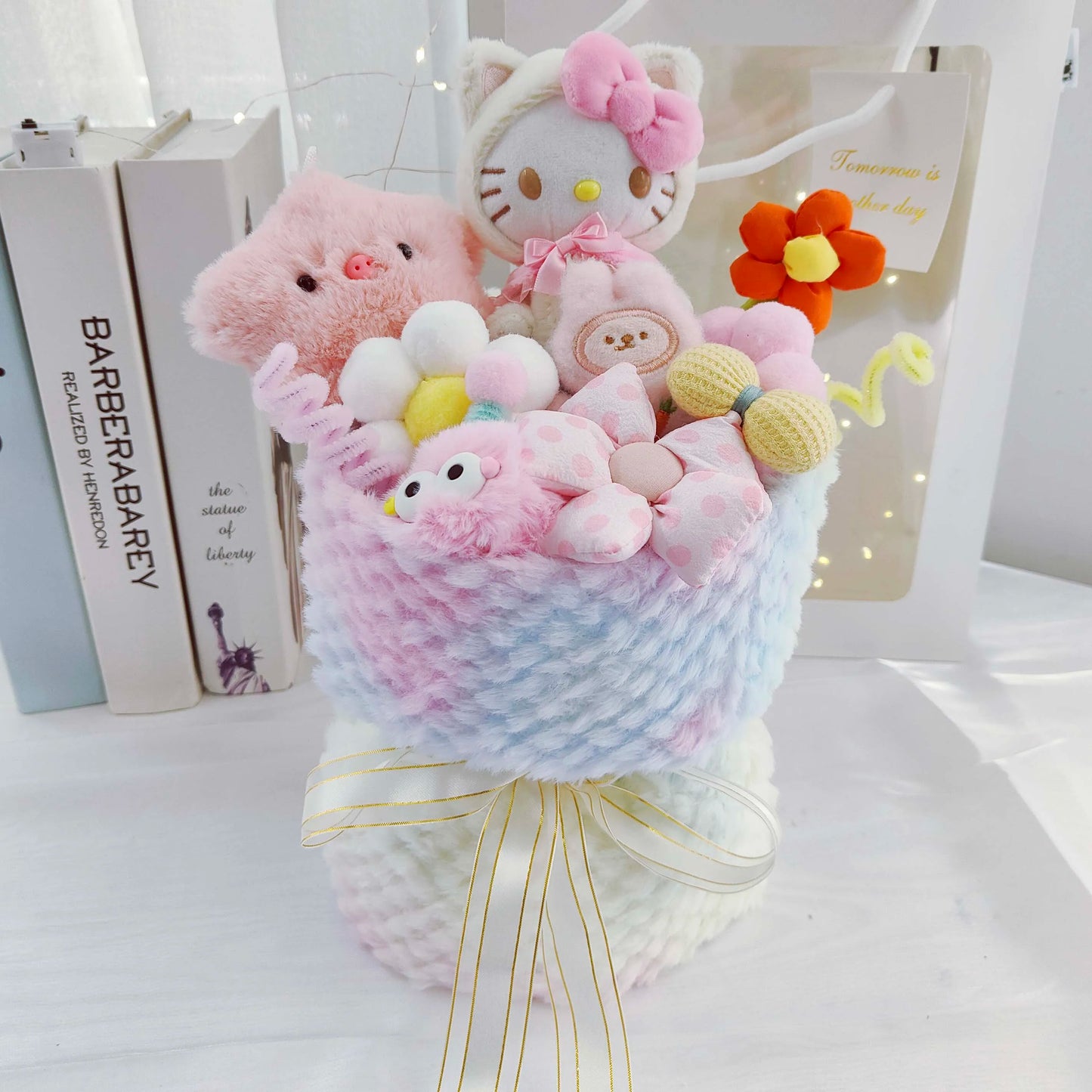 Cartoon My Melody Kuromi Cinnamoroll Kt Cat Plush Doll Holding Flower Bouquet Valentine's Day Christmas Graduation Birthday Gift