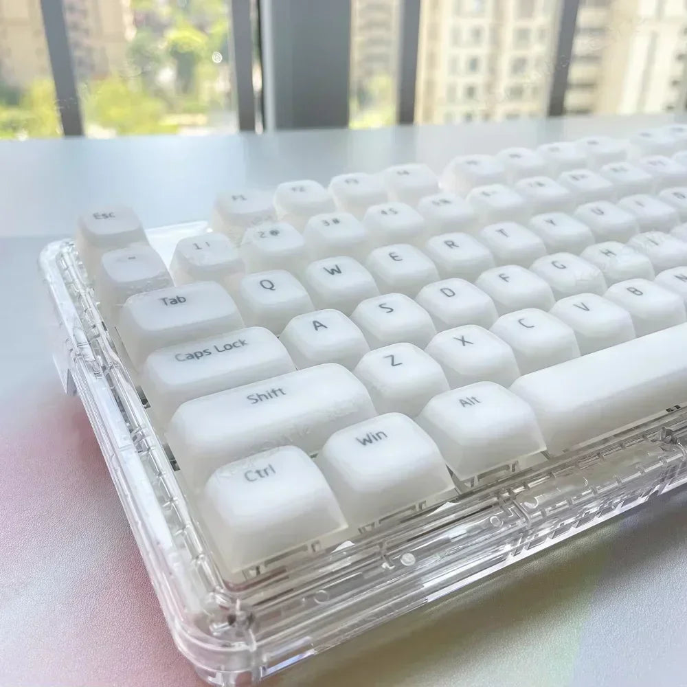 Jelly Pudding Soft Silicone Cherry Keycap Set ABS 113 Keys Matte Transparent Girl Simple for 60/84/98/108 Mechanical Keyboards