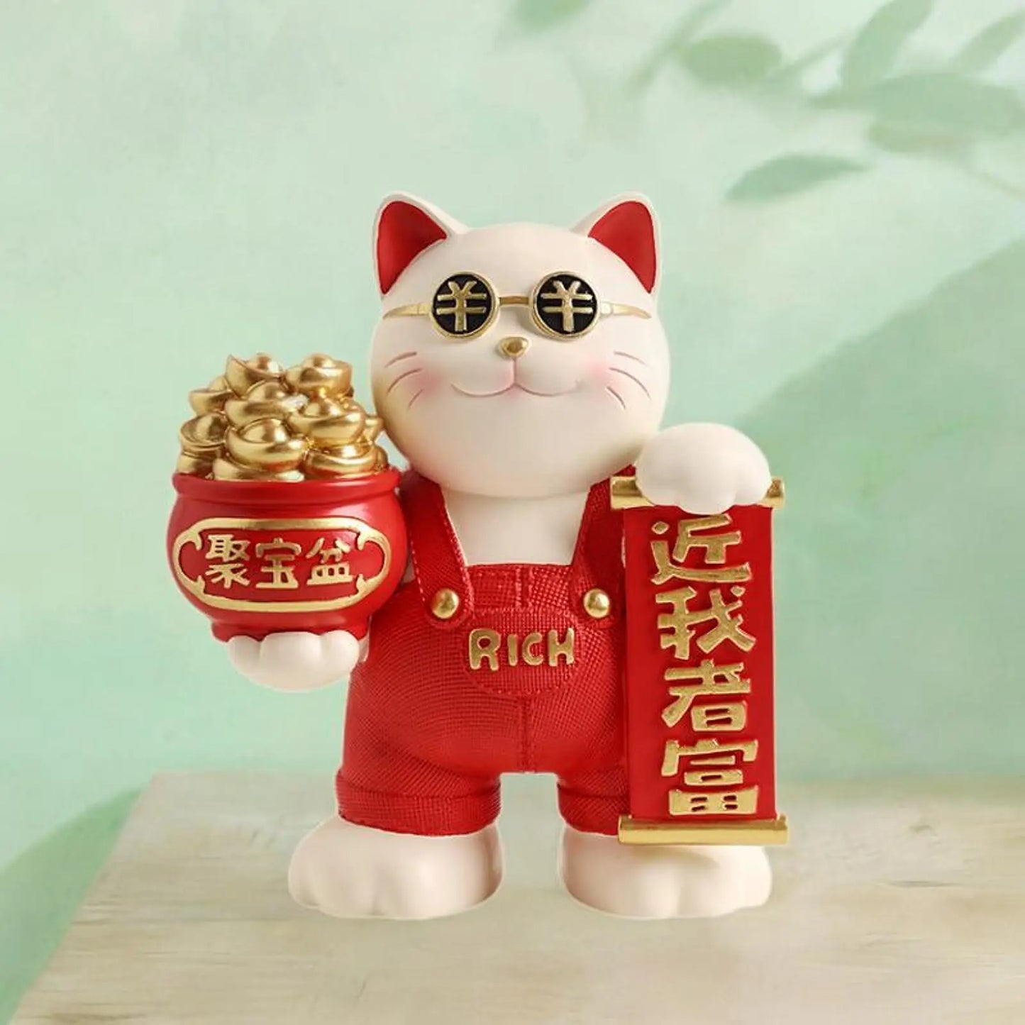 Fortune Cat Figurine Lucky Cat Statue Home Decor Desk Modern Resin Animal Sculpture Mascot Cat for Living Room Studio Bedroom