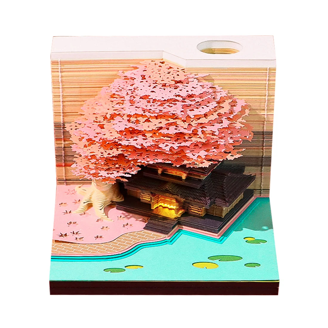 3D Memo Pads Paper Art Notepad Calendar 2025 Four Seasons Tree With Light Decoration Paper Notepad Note Cube With Pen Hole Gift