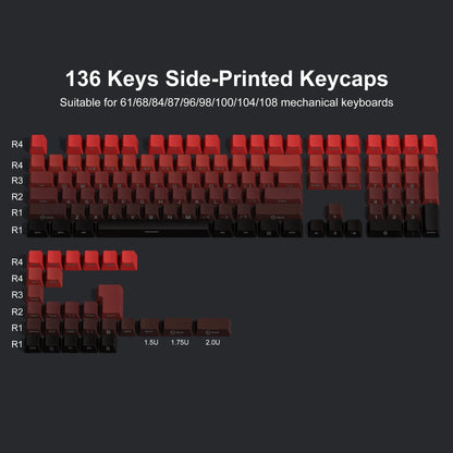 Black and Pink PBT Double Shot Keycaps Cherry Profile Side Print Shine Through Keycaps 136 Keys for MX Switches Gaming Keyboard