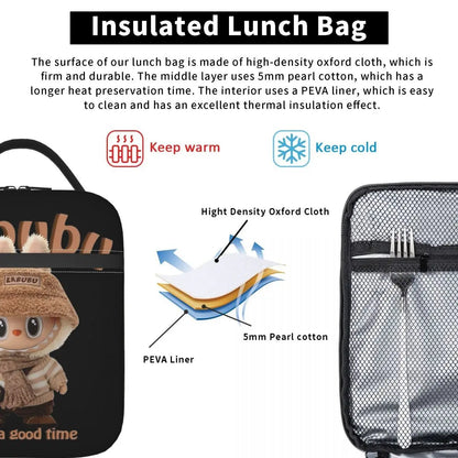 Labubu Nude Have A Good Time Popmart Merch Insulated Lunch Bag For Office Food Container Portable Cooler Thermal Bento Box