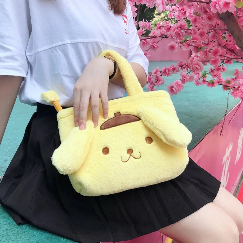 Cartoon Anime Plushie Shoulder Bag Kawaii My Melody Kittys Kuromi Cinnamoroll Soft Plush Handbag Children All-Match Tote Gifts