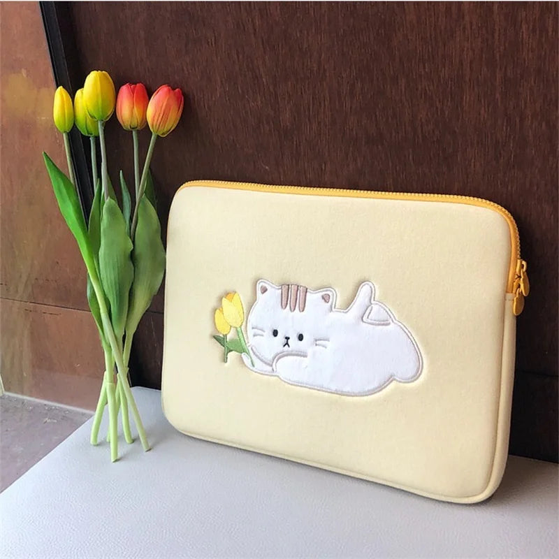 Cartoon Cute Bear Leather Laptop Bag Sleeve for Macbook Air 11 13 Inch Pro 14 15.6 M1 M2 Mac Book IPad Case Cover Accessories