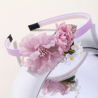 Handmade Head Flower Girls Headbands Baby Hairband Pearl Feather Wedding Princess Kids Dance Party Headwear Newborn Accessories