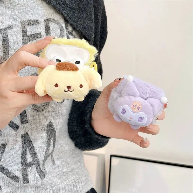 MINISO Sanrio Anime Autumn Winter Airpods Plush Earphone Case Kuromi My Melody New Ladies Cute Plush Earphone Protective Case