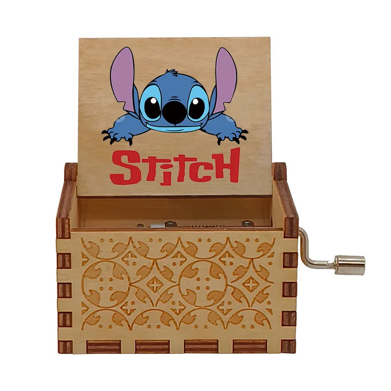 Disney Stitch Music Box Cute Cartoon Wooden Vintage Hand-Cranked Musical Box Children Presents Birthday Christmas Gifts