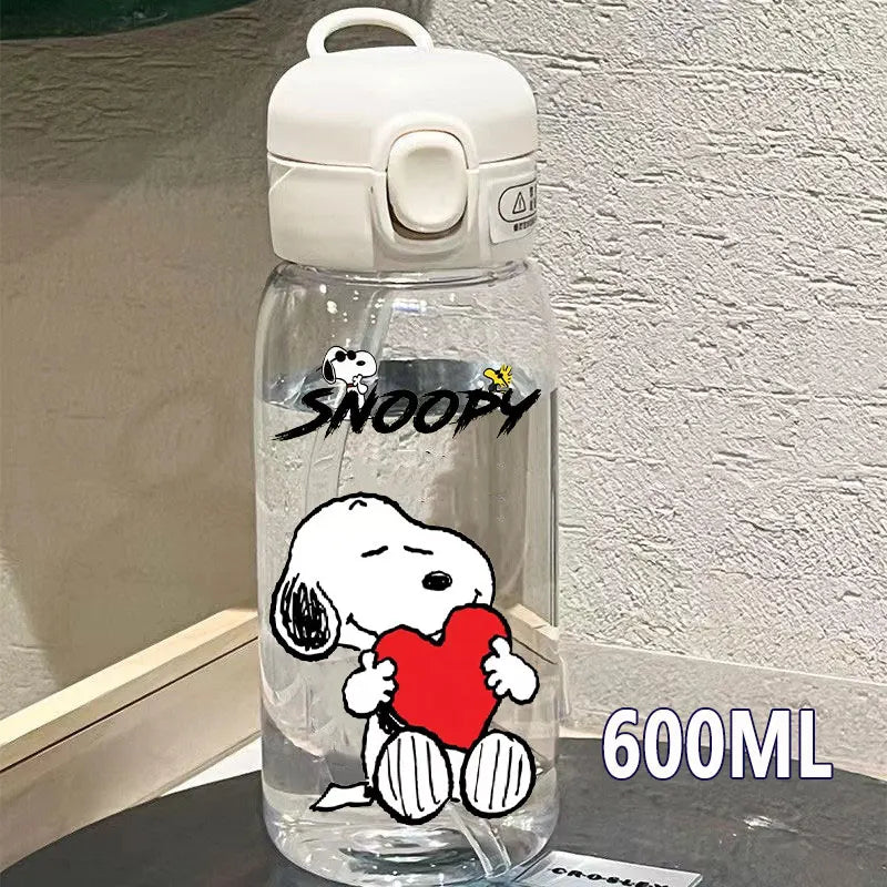 Snoopy Straw Water Cup Portable Plastic 600/400ML Charlie Browns Transparent Outdoor Large Capacity Sport Cute Water Bottle