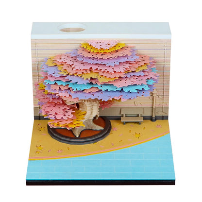 3D Memo Pads Paper Art Notepad Calendar 2025 Four Seasons Tree With Light Decoration Paper Notepad Note Cube With Pen Hole Gift