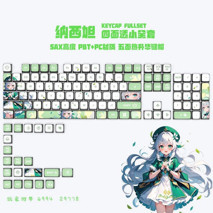 Genshin Impact New Pudding PBT+PC Keycap Mechanical Keyboard Dye-Subbed 125 Key Cartoon Hutao Klee SAX Profile Custom Key Caps