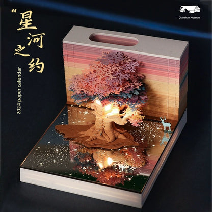 3D Stereo Note Paper Building Model Couple Cherry Blossom